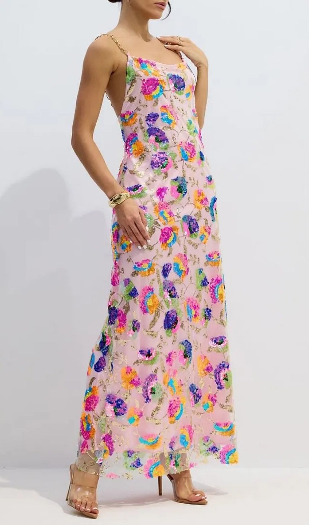 Fanny Embroidered Sequins Backless Maxi Dress Flowering Girl