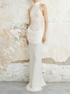 Mirna White Halter Lace Maxi Dress Flowering Girl