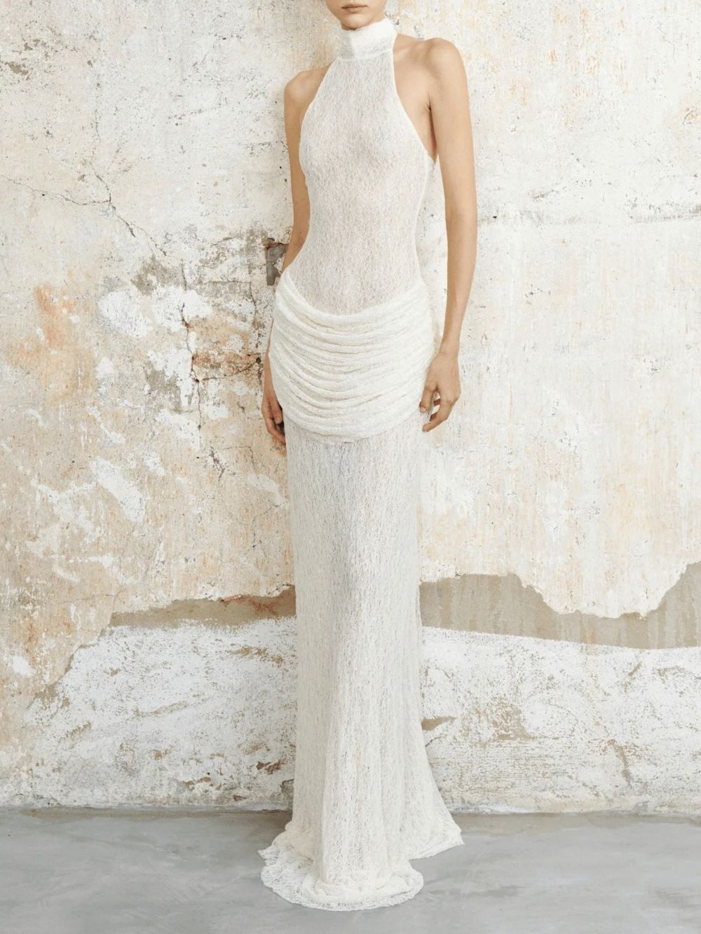 Mirna White Halter Lace Maxi Dress Flowering Girl