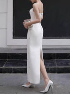 Michal White Spaghetti Corset Maxi Dress Flowering Girl