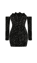 Black Patchwork Sequins Slimming Mini Dress