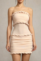 Olivia Sleeveless Folds Midi Dress In Pale Pink Flowering Girl