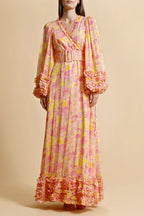 chiffon ruffled wrap maxi dress in orange Flowering Girl