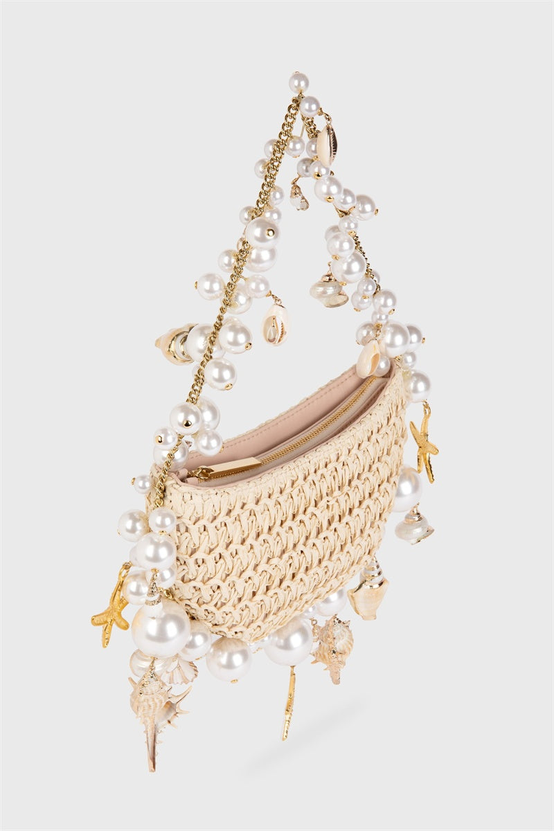 Camilla Shell Pearl Raffia Bag Flowering Girl