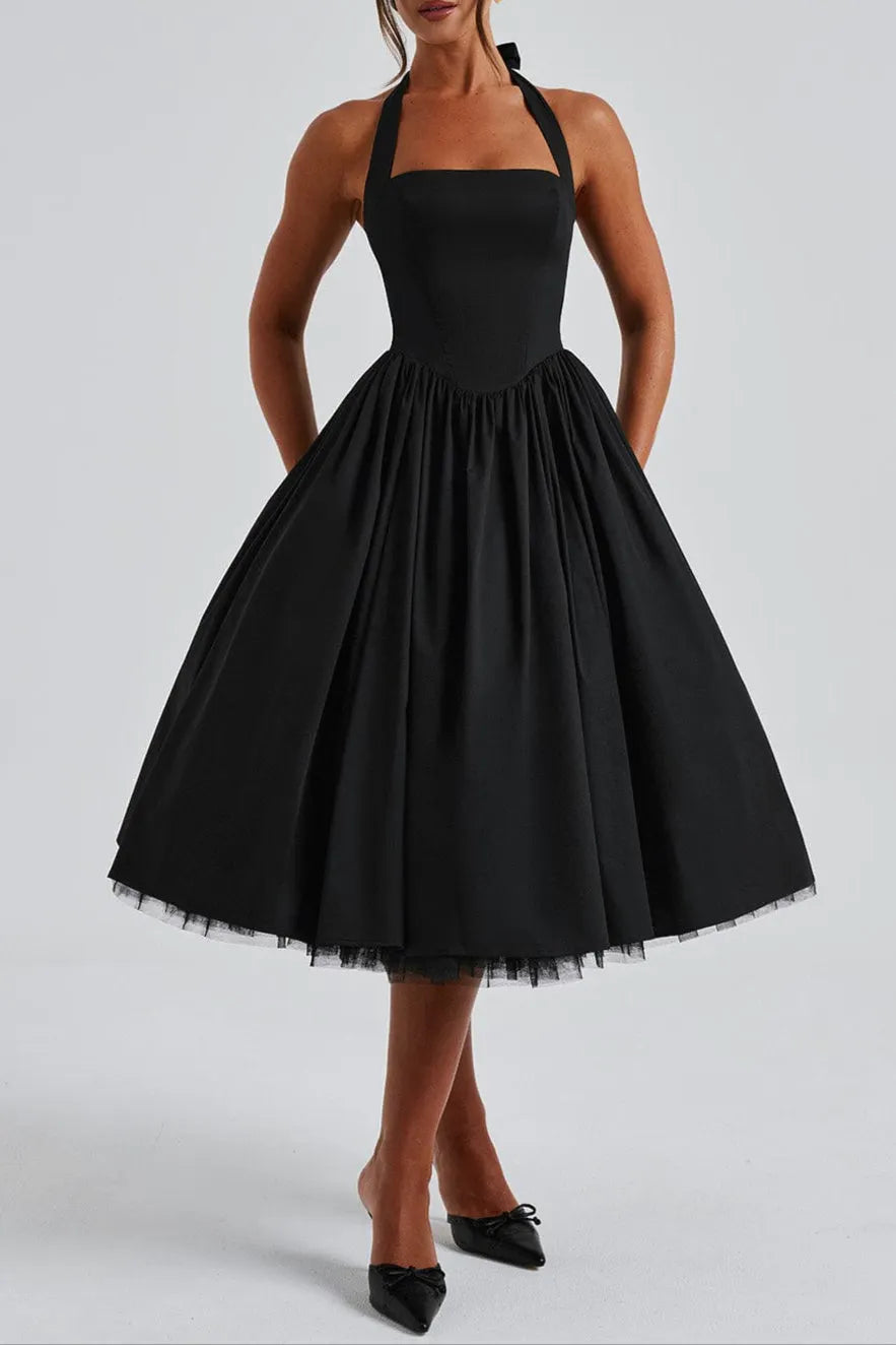 Cressida Midi Dress - Black Flowering Girl
