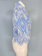 Blue & White Embroidered Puff Sleeve Lace Blouse Flowering Girl
