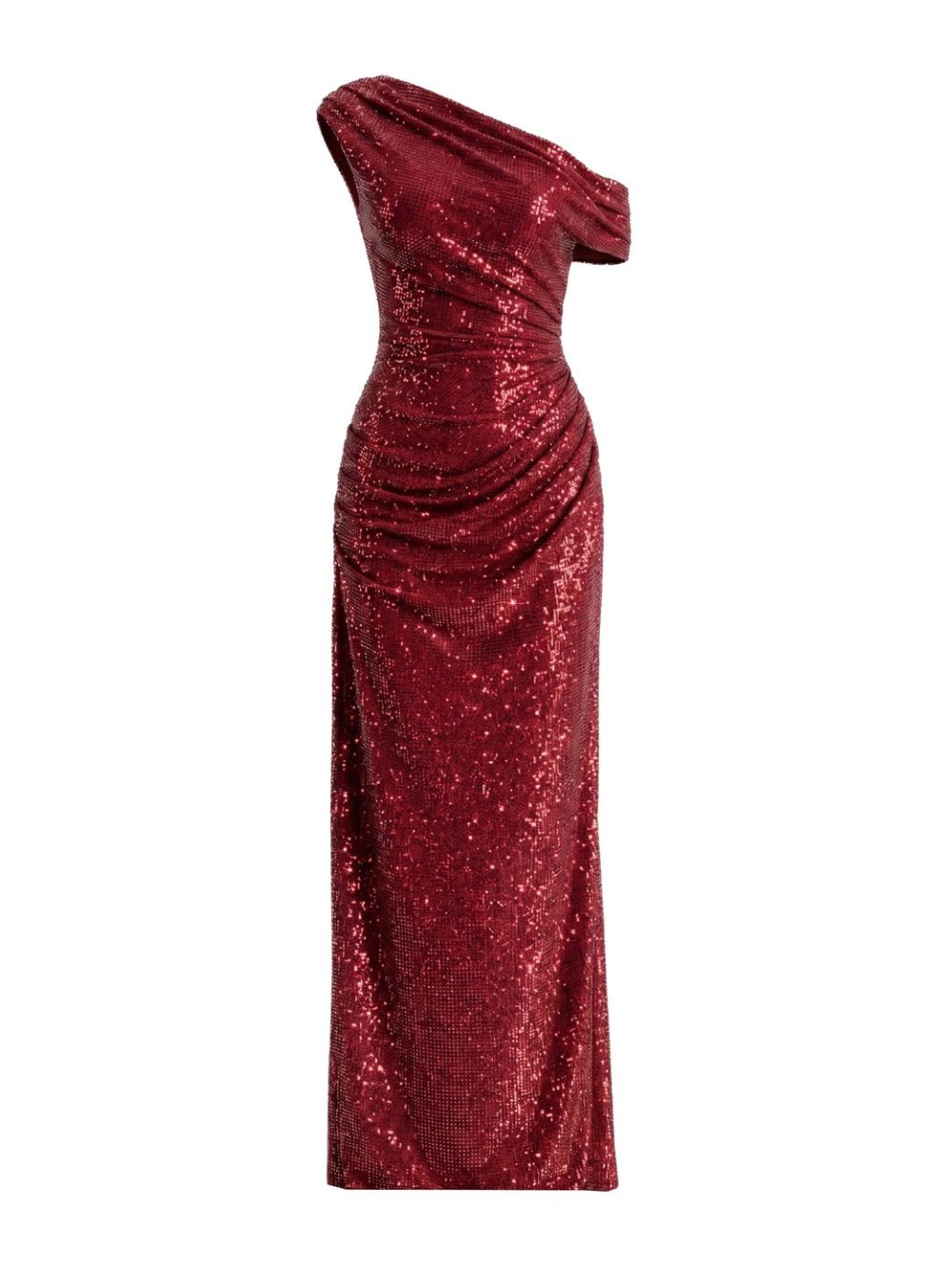 One Shoulder Bardot Embellished Maxi Dress Red Flowering Girl
