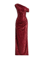 One Shoulder Bardot Embellished Maxi Dress Red Flowering Girl