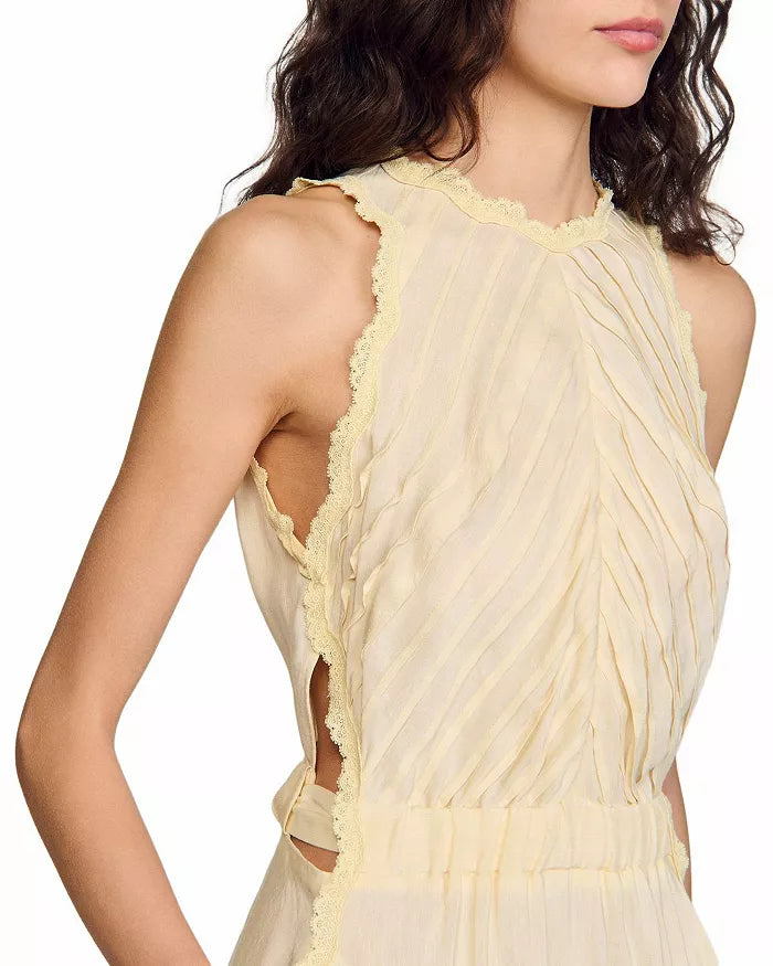 Sleeveless Lace Detail Maxi Dress In Light Yellow Flowering Girl