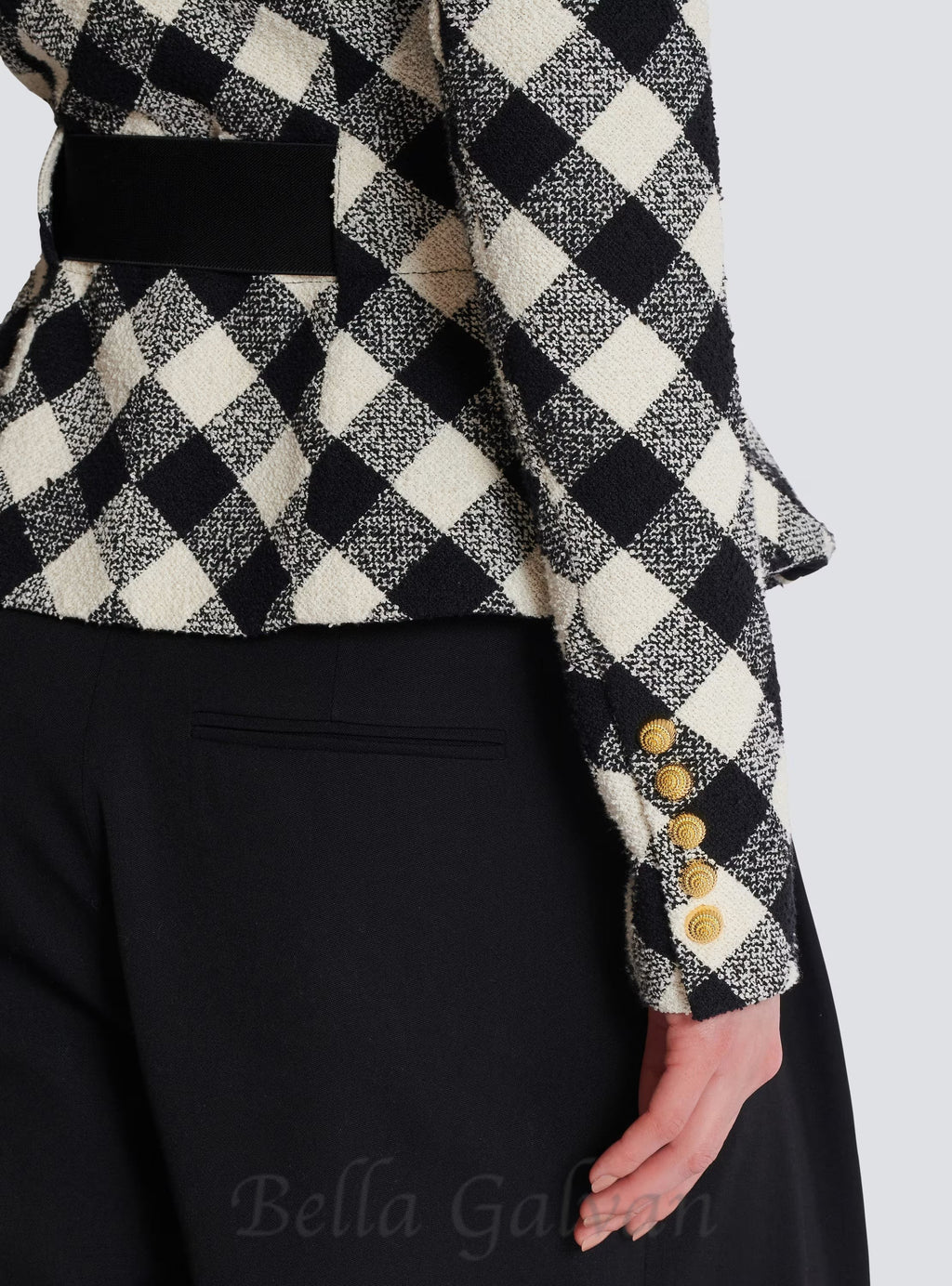 Belted gingham tweed jacket with two Snail buttons Flowering Girl