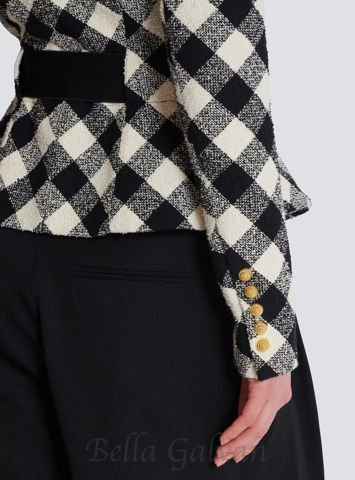 Belted gingham tweed jacket with two Snail buttons Flowering Girl