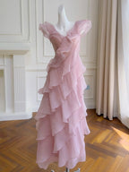 Off Shoulder Ruffled Layer Chiffon Maxi Evening Dress Flowering Girl