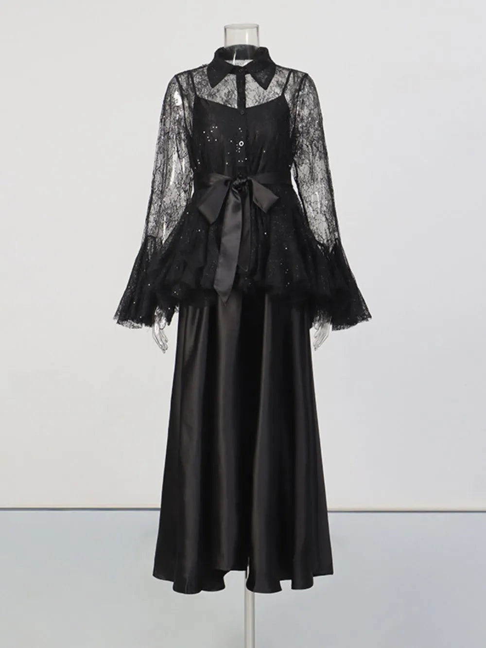 Miori Black Lace Top & Maxi Dress Set Flowering Girl