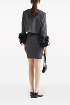 Feather-Trim Single-Breasted Wool Jacket Flowering Girl