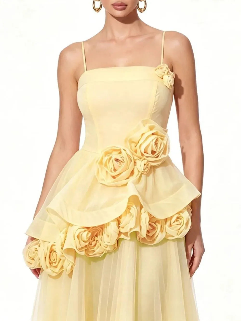 Cydran Spaghetti Flower Maxi Dress In Yellow Flowering Girl