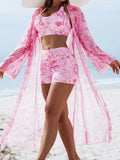 Multicolor Printed Three-Piece Swimsuit Flowering Girl
