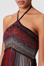 Halter Metallic Gradient Knit Maxi Dress - Red Flowering Girl