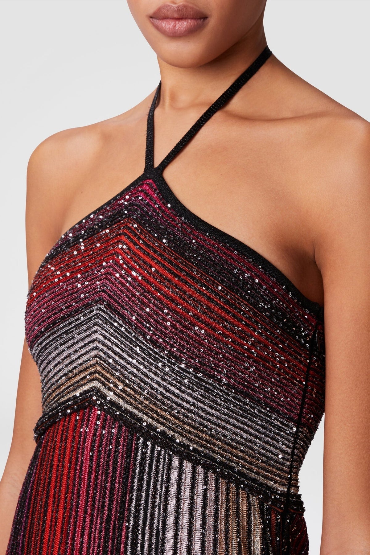 Halter Metallic Gradient Knit Maxi Dress - Red Flowering Girl