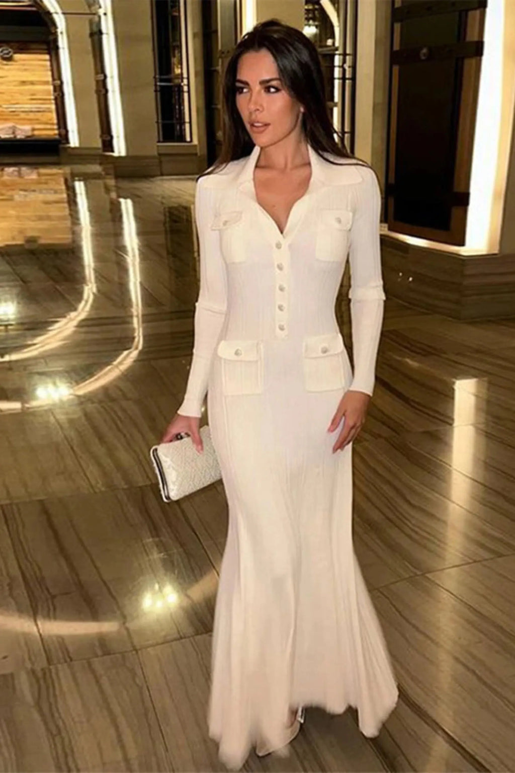 Jersey Button Long Sleeve Midi Dress Flowering Girl