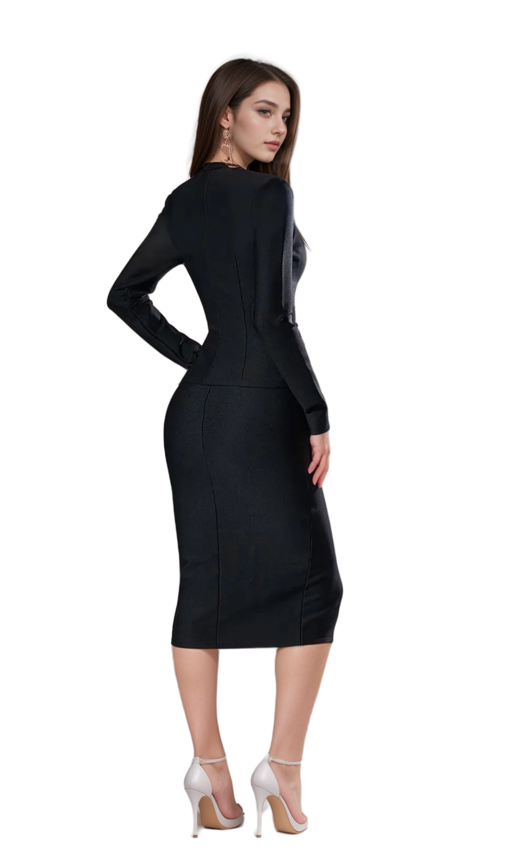 bonnie Long Sleeve Single Breasted Bandage Set in black Flowering Girl