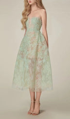 Allyson Green Floral Lace Embroider Midi Dress Flowering Girl