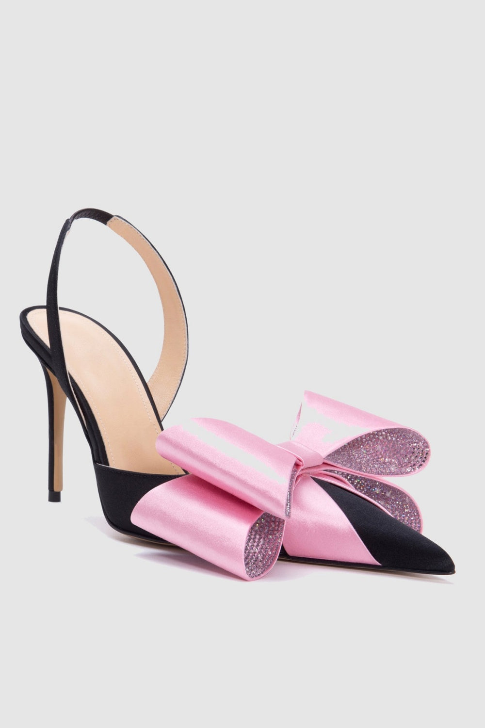 Violeta Bow-embellished Satin Slingback Pumps - Black Flowering Girl