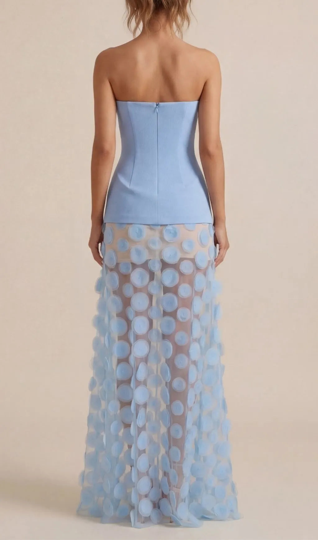 Keala Blue Strapless Mesh Maxi Dress Flowering Girl