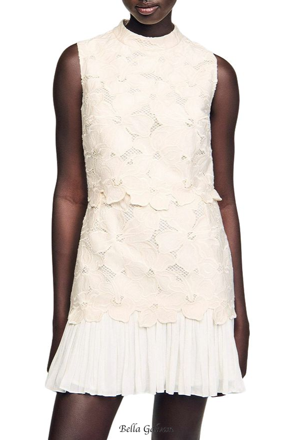 embroidery backless Guipure mini Dress in ecru Flowering Girl