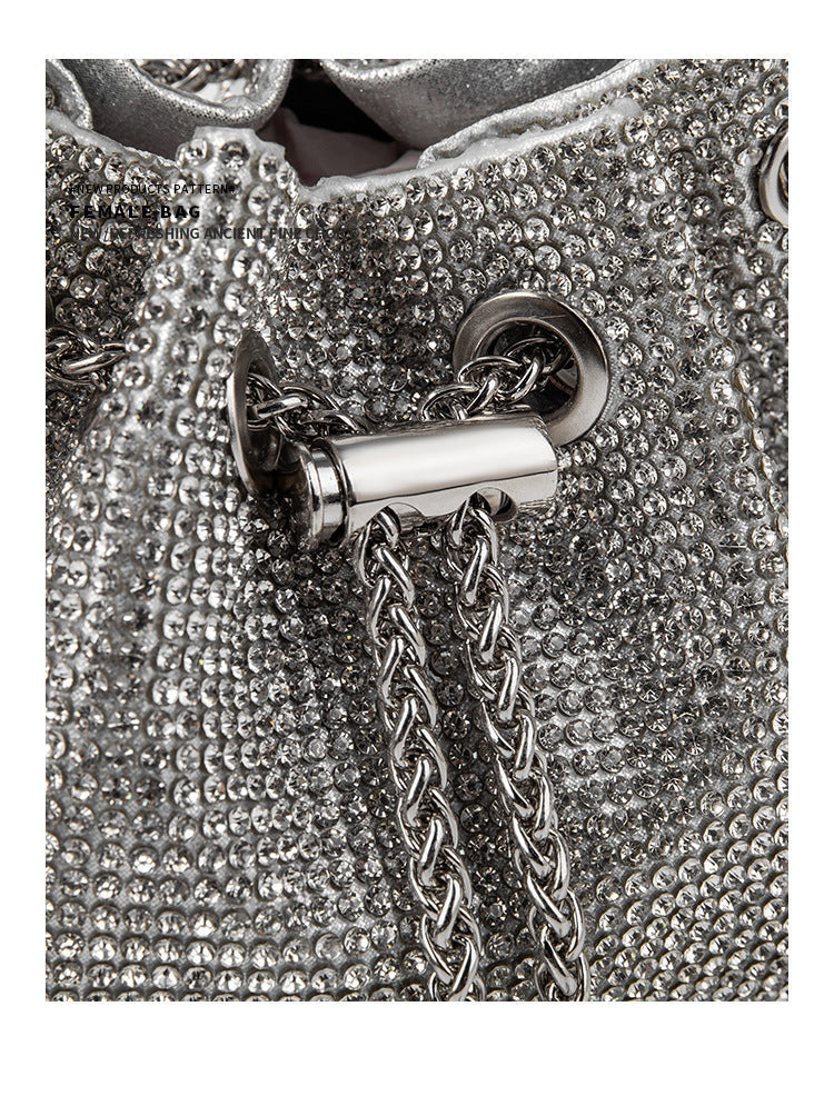 Crystal Embellished Bucket Bag In Silver Flowering Girl