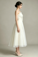 Strapless Layered Organza Midi Dress in white Flowering Girl
