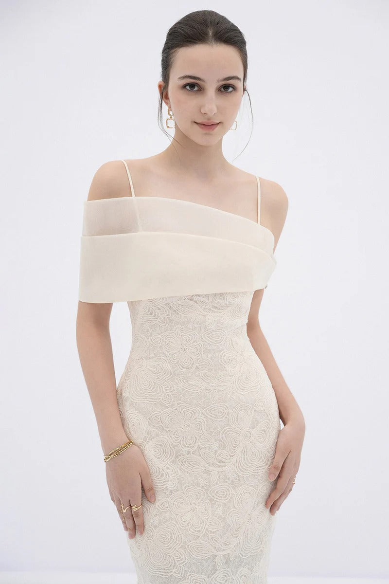 Tiffany Apricot Sheath Off Shoulder Sleeve Lace Maxi Dress Flowering Girl