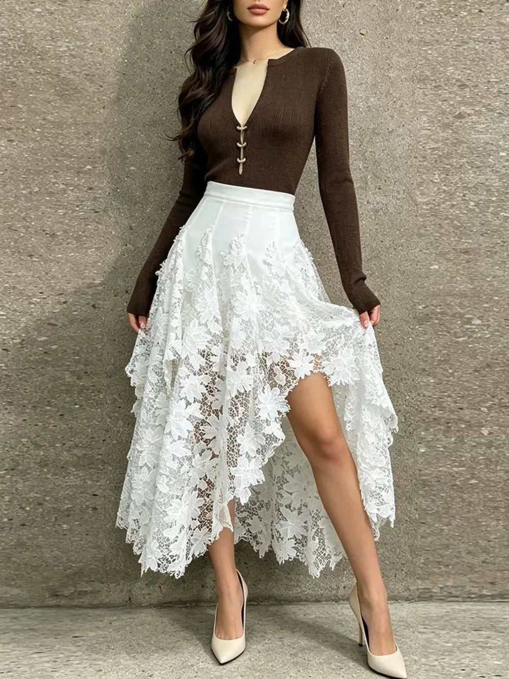 Medha White Lace Maxi Skirt Flowering Girl