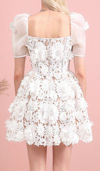 Lace Panel Design Mini Dress White Flowering Girl