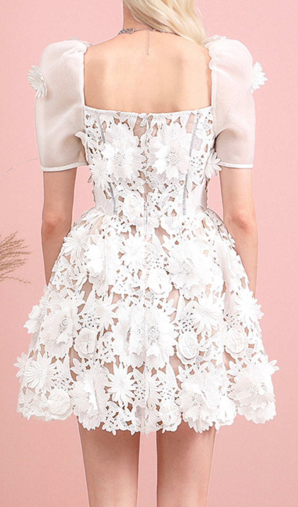 Lace Panel Design Mini Dress White Flowering Girl