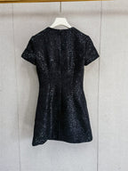 Janice Black Sequin Tweed Bow Mini Dress Flowering Girl