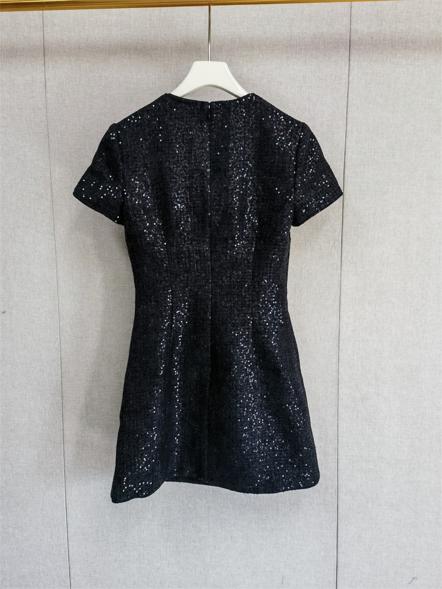 Janice Black Sequin Tweed Bow Mini Dress Flowering Girl