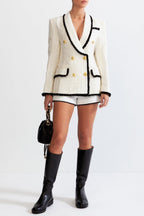 Mishka Breasted Tweed Jacket - White Flowering Girl