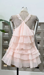 Rebecca Halterneck Ruffle Mini Dress In Pink Flowering Girl