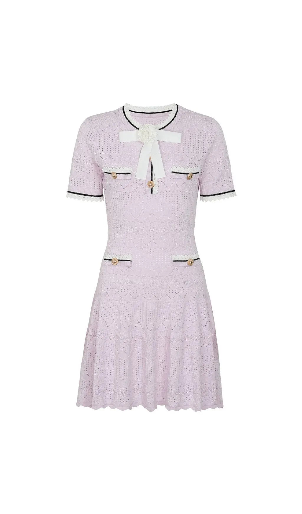Madelene Purple Flower Bow Knit Mini Dress Flowering Girl