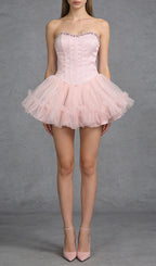Jasmijn Pink Strapless Corset Mini Dress Flowering Girl