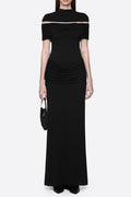 Megan Ruched Knit Patchwork Maxi Dress In Black Flowering Girl