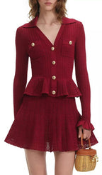 Pointelle Knit Mini Dress - Red Flowering Girl