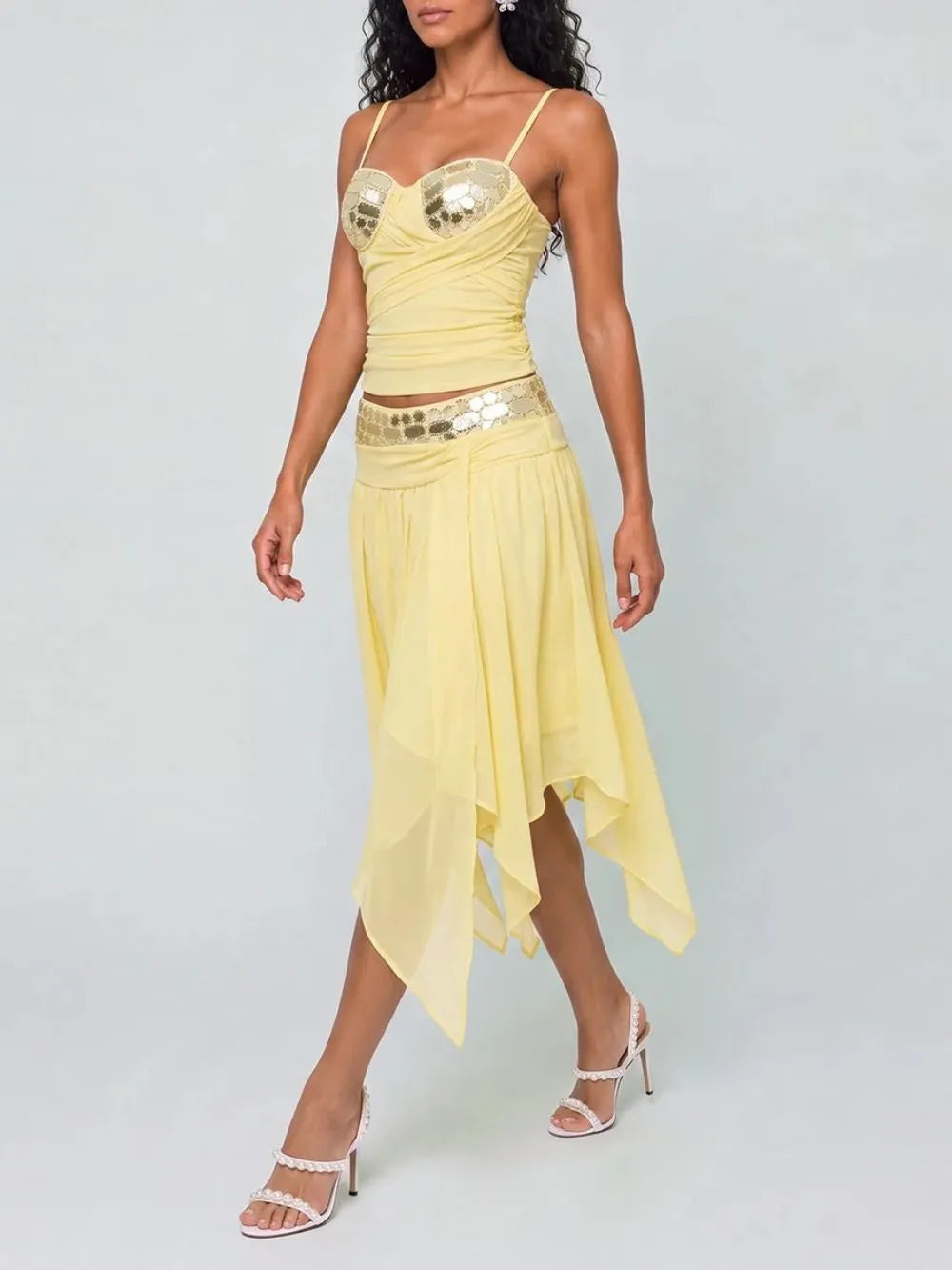 Dalmere Spaghetti Rhinestone Skirt Set Flowering Girl
