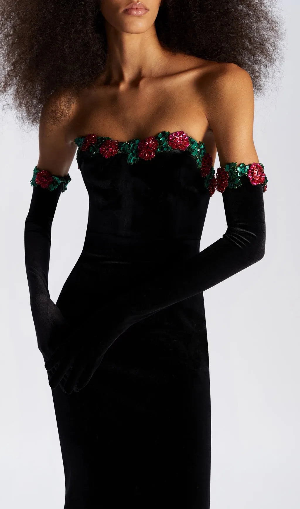 Anomie Floral Detail Midi Velvet Dress Flowering Girl