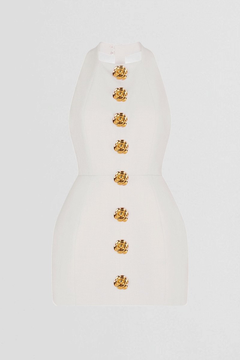 rita Halter Backless Mini Dress in white Flowering Girl