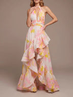 Malha Halter Printed Maxi Dress Flowering Girl
