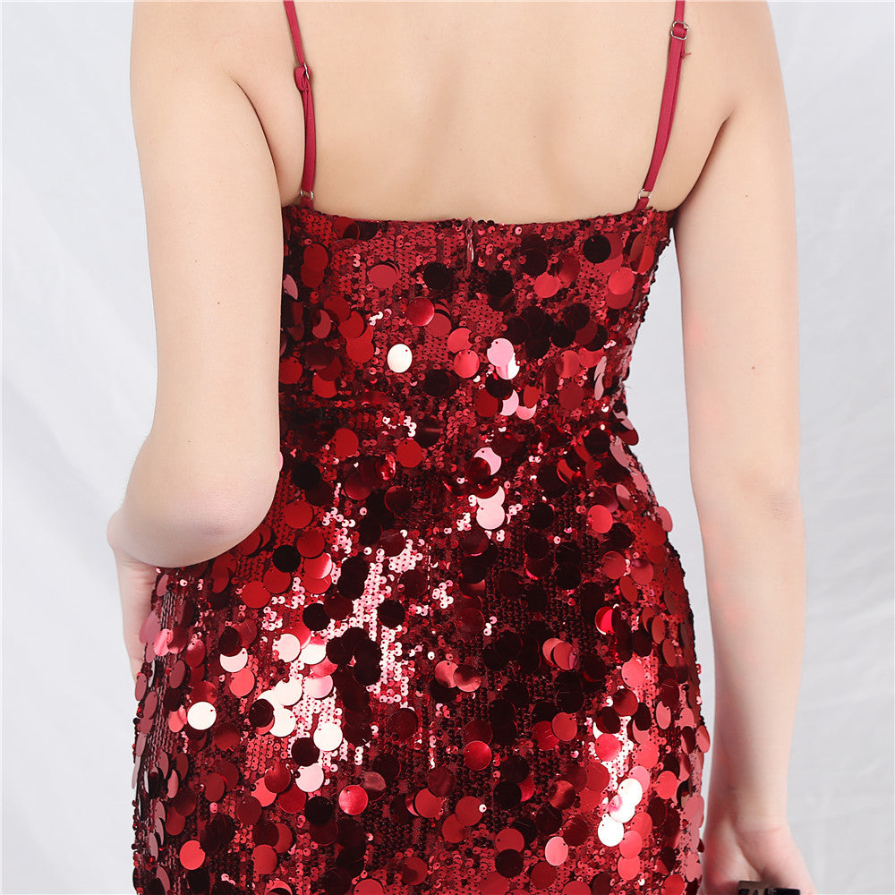 Chole Red Strappy Sequin Maxi Dress Flowering Girl