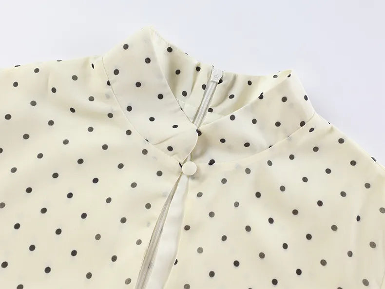 Mock Neck Puff Sleeve Polka Dot Mini Dress Flowering Girl