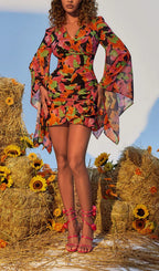 Printed Ruffle Mesh Dress Flowering Girl