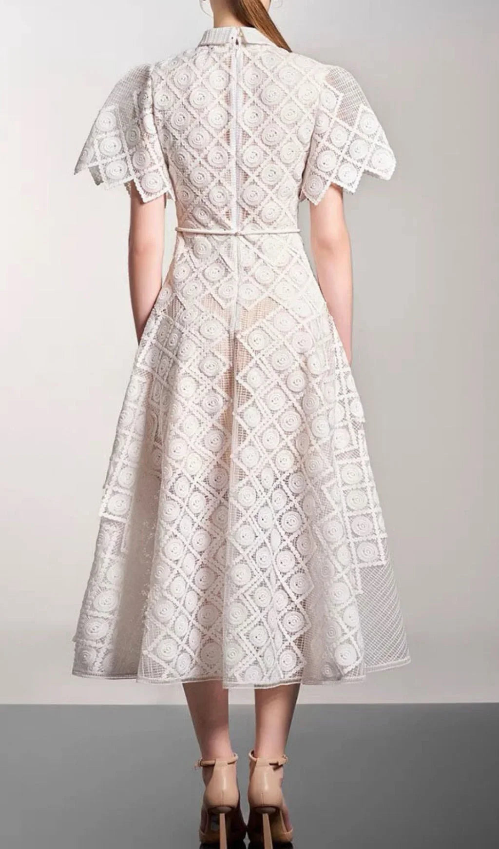 Embroidery Midi Dress In White Flowering Girl